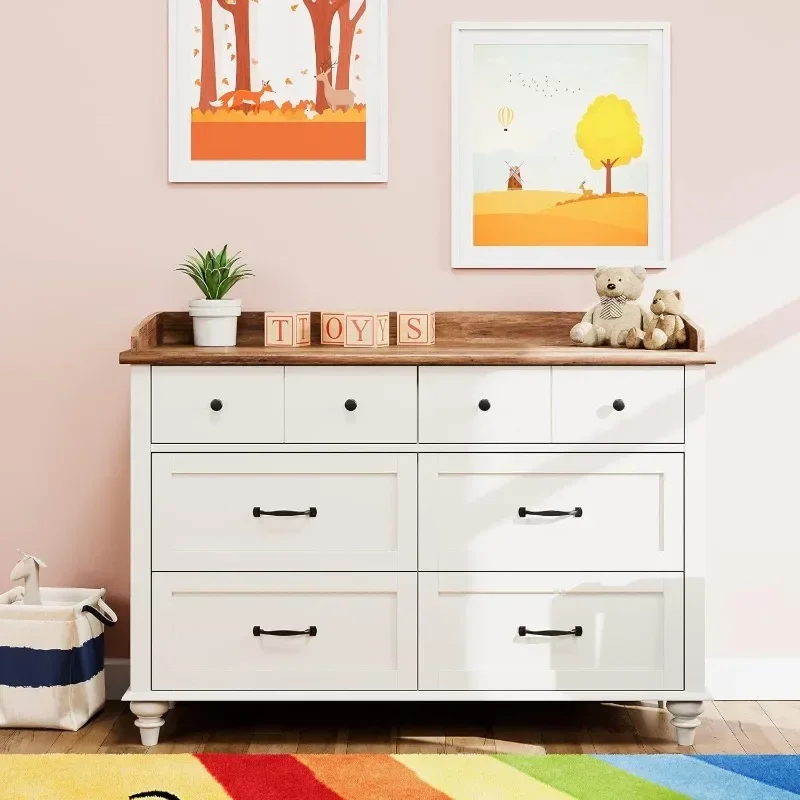 Dresser for Kids Bedroom with 6 Drawers, Mid Century Baby Dresser Wide Chest of Drawers with Storage Cabinet Organizer