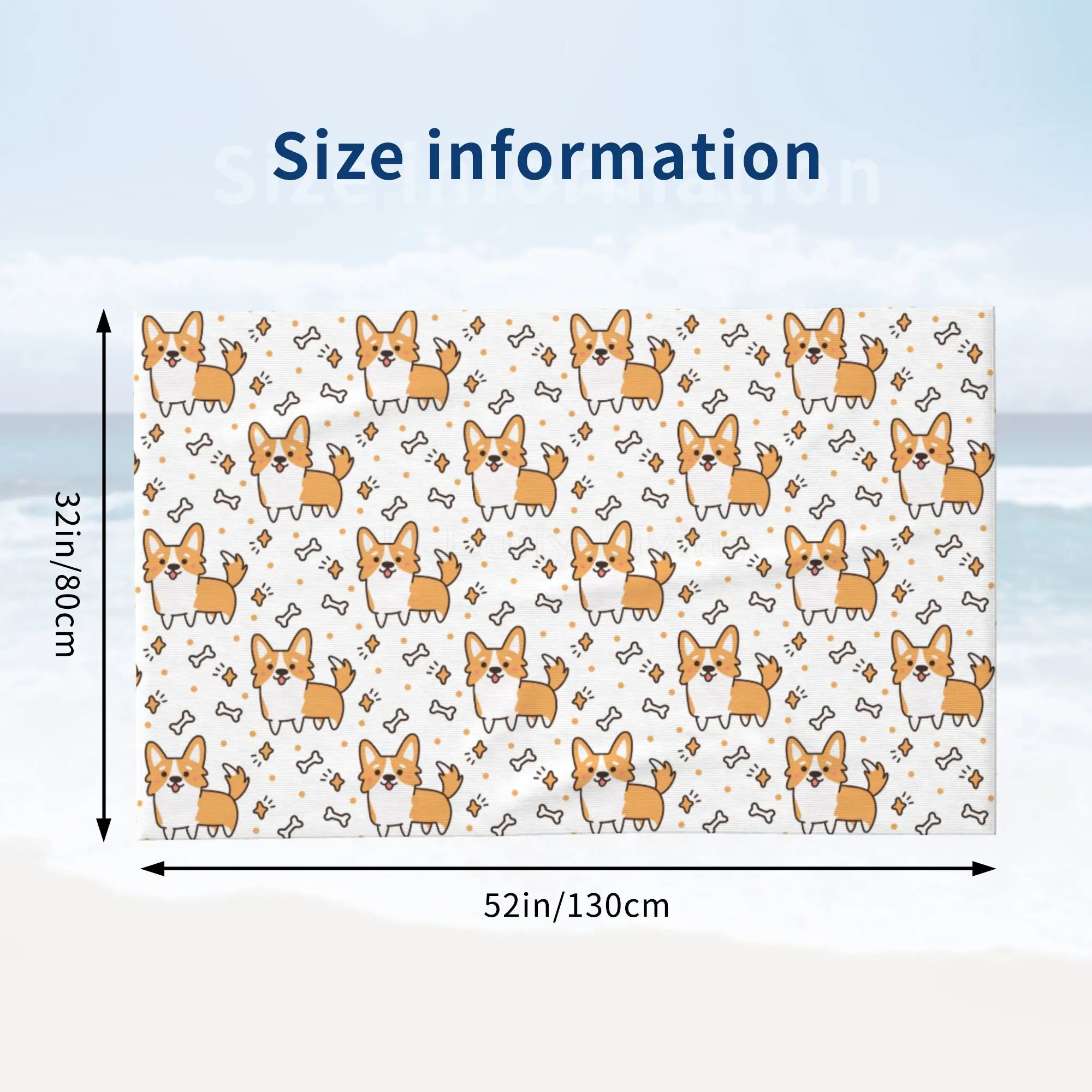 Kawaii Corgi Print Microfiber Bath Towels Quick-Dry Beach Towel Watersports Activities Adults Children Swimming Resort Gym