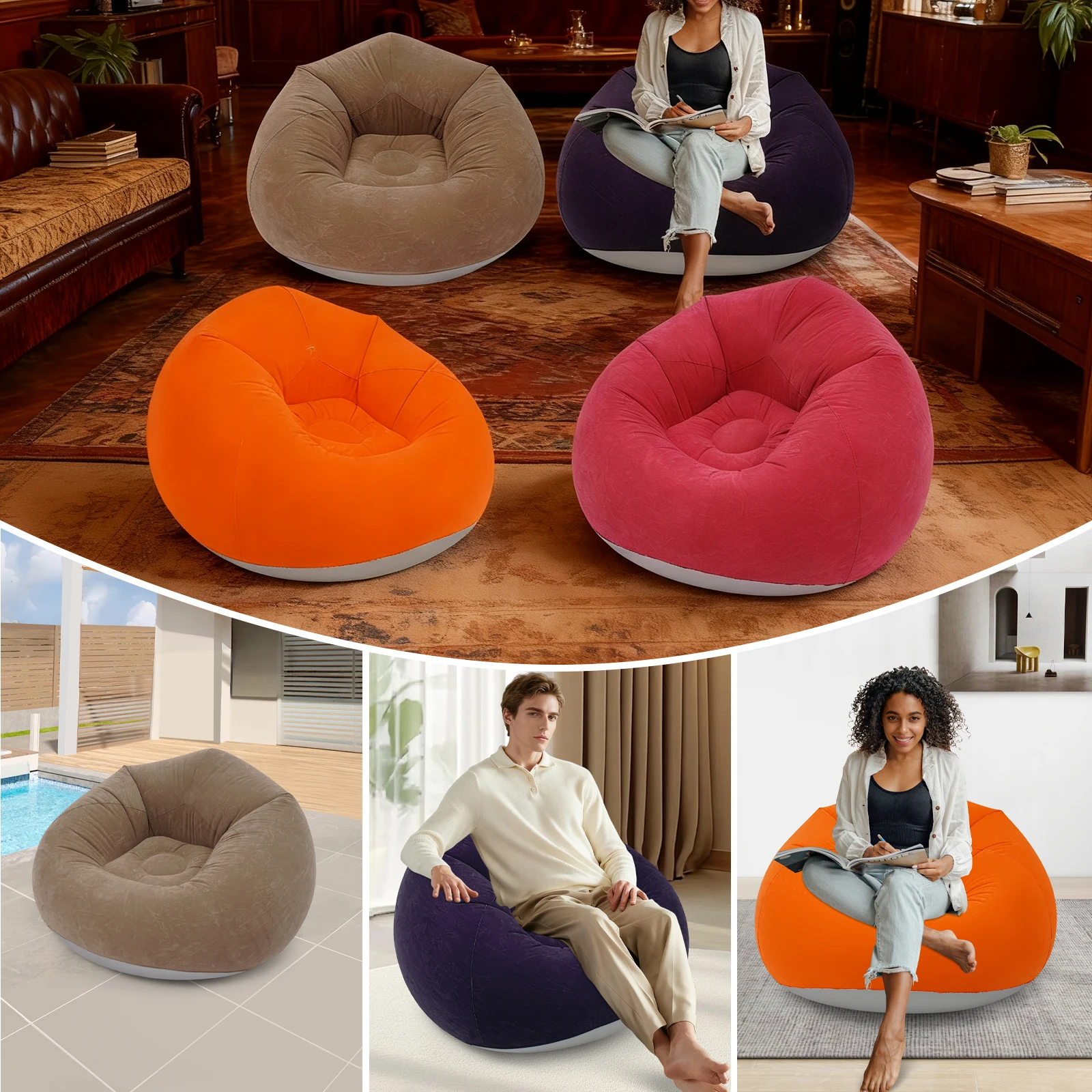 

4pcs Inflatable Chairs Outdoor Inflatable Camping Chair Inflatable Sofa Blue/Coffee/Orange/Coffee+Orange+Red+Blue