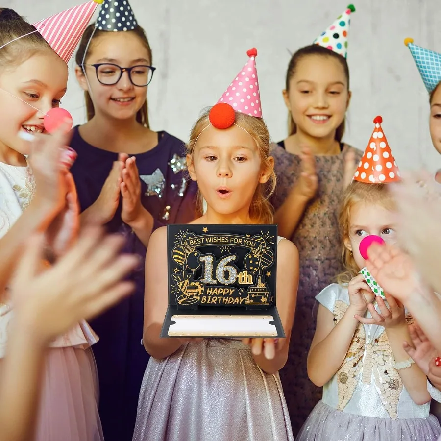 بطاقة عيد الميلاد السادس عشر ثلاثية الأبعاد منبثقة 16 بطاقة عيد ميلاد للأولاد والبنات مرة أخرى في بطاقات مع مغلف هدايا عيد الميلاد السادس عشر لابن ابنة #5