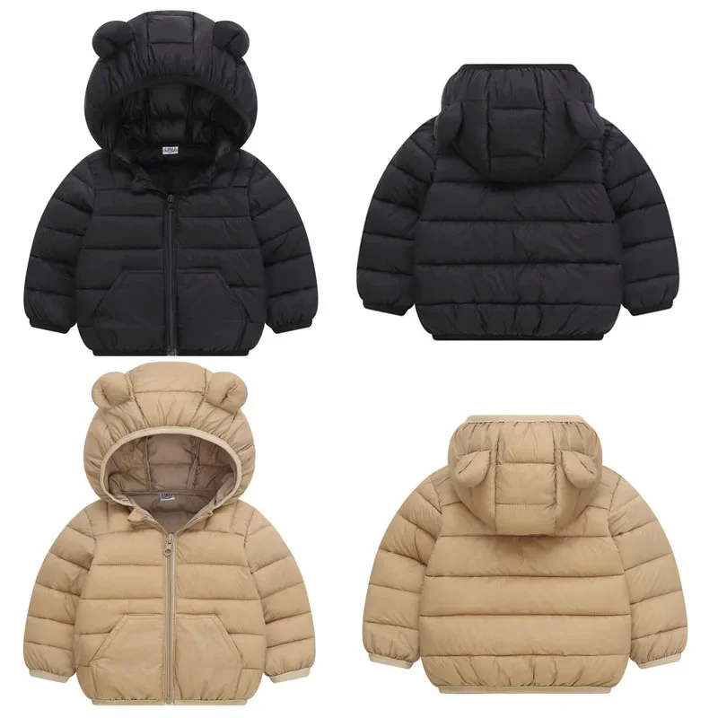 New Winter Down Warm Jackets Autumn Fashion Baby Clothes Kids Thin Hooded Cotton Coats Girls Boys Cute Solid Outerwear 2-6 Years