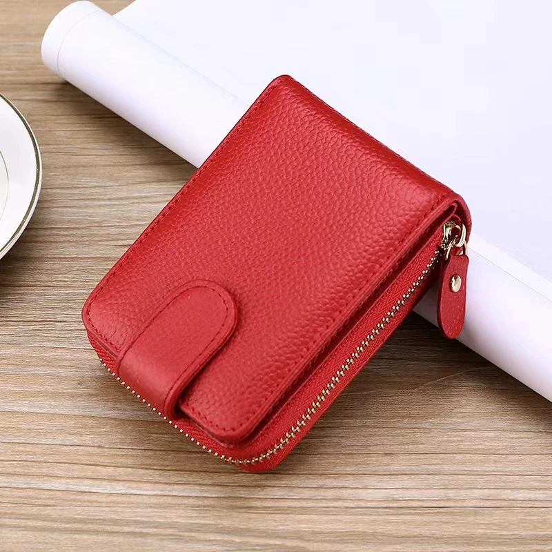 2025 New Cow Leather Wallet Woman Mini Ladies Genuine Leather Purse Short Card Holder Clutch Bag
