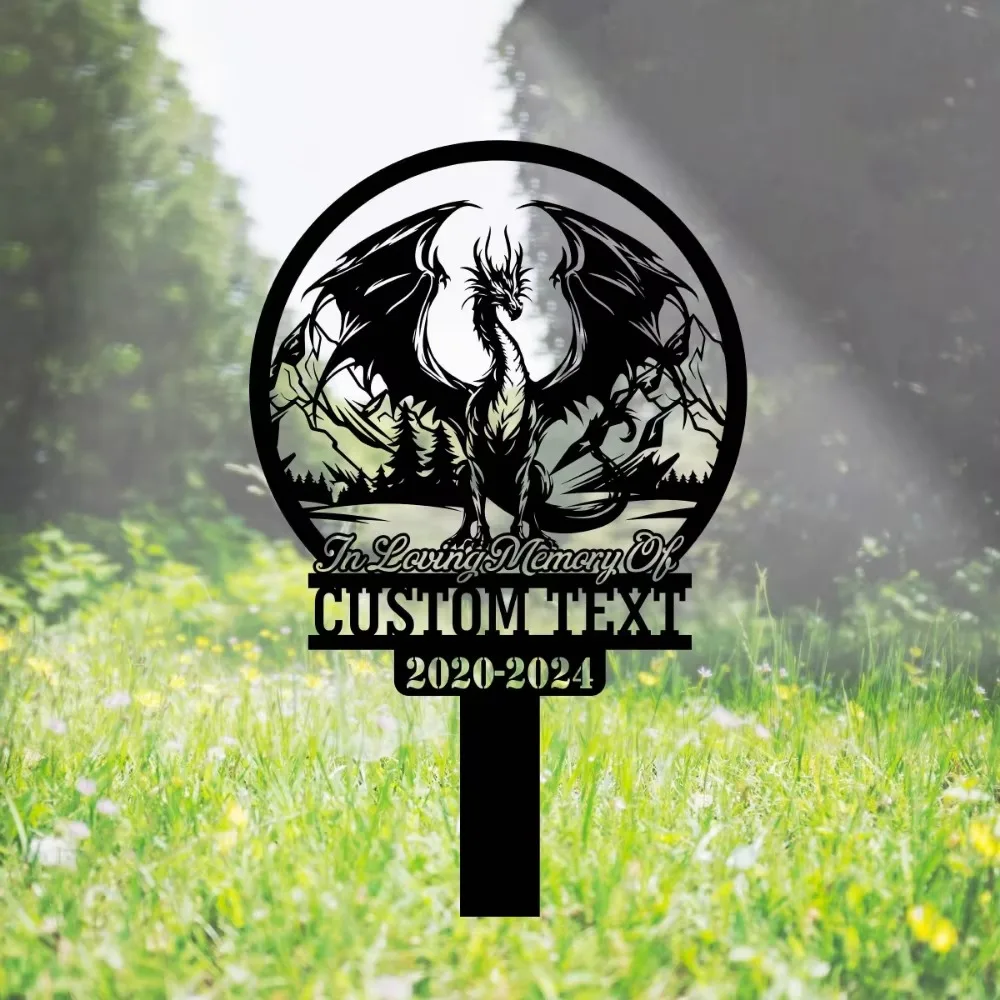 Charming Personalizable Metal Stake with Mythical Creature. Art Deco, Patriotic, Attractive Garden Decor.