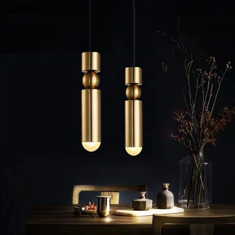 postmodern simplicity iron black gold led tube bedside pendant lamp design for home shop decoration light glass chandelier