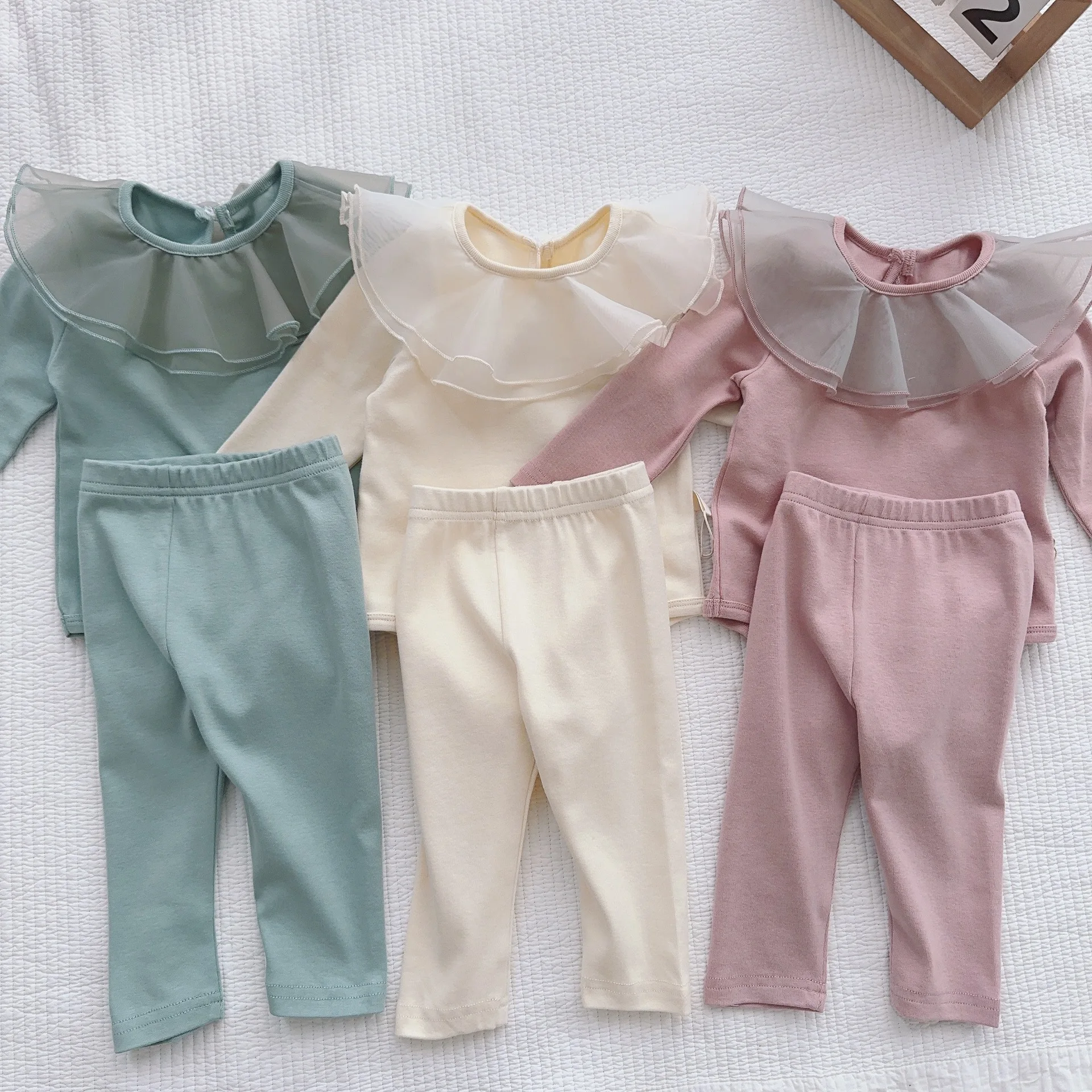 2024 Spring New Baby Long Sleeve Home Clothes Set Infant Girl Lapel Tops + Leggings 2pcs Suit Toddler Cotton Casual Outfits