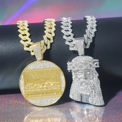 Men Women Hip Hop Pendant Necklace Iced Out Jesus Medal Pendant Bling Rhinestones Cuban Chain Street Jewelry Gift For Your Lover