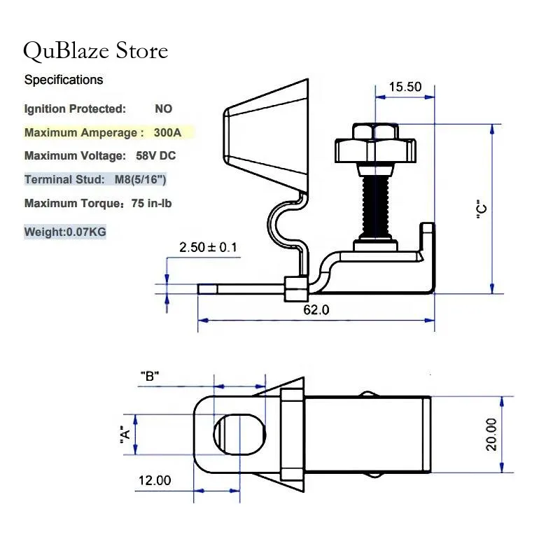 60A 75A 80A 100A 125A 150A 175A 200A 250A 300A BATTERY FUSE MRBF Surface And Mount Fuse Blocks Marine Battery Terminal Holder
