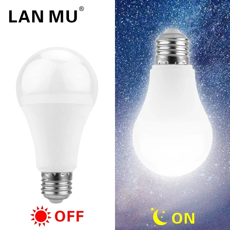 Ampoule LED du crépuscule à l'aurore, E27, 5W 7W 9W 12W AC 110V 220V 85-265V, lumière de jour, marche/arrêt automatique, lampe intelligente pour jardin