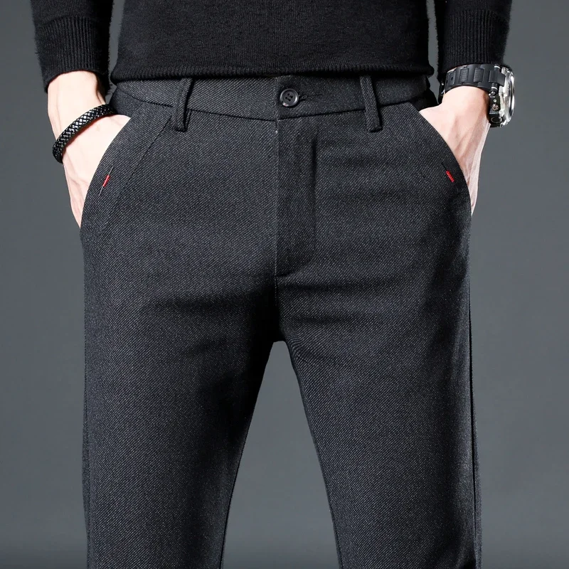 

Mens Korea Business Casual Trousers Straight Slim Conformatable Pants Versatile Elastic Black Blue Gray Trousers