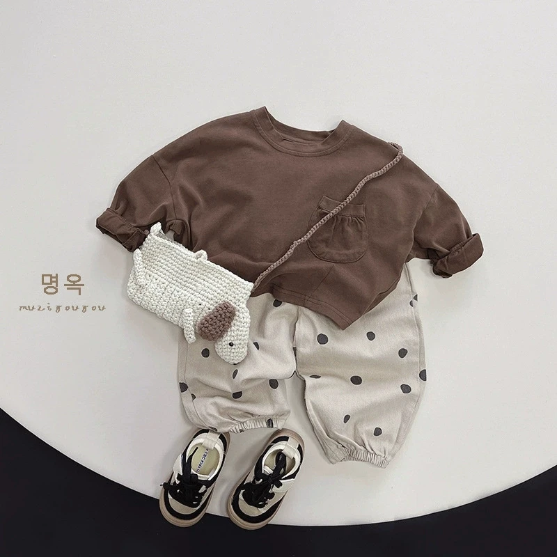 Children Clothing 2025 New Spring autumn Korean Fashionable Casual Pants Girl Baby Polka Dot Cute Cotton Simple Pants Kids