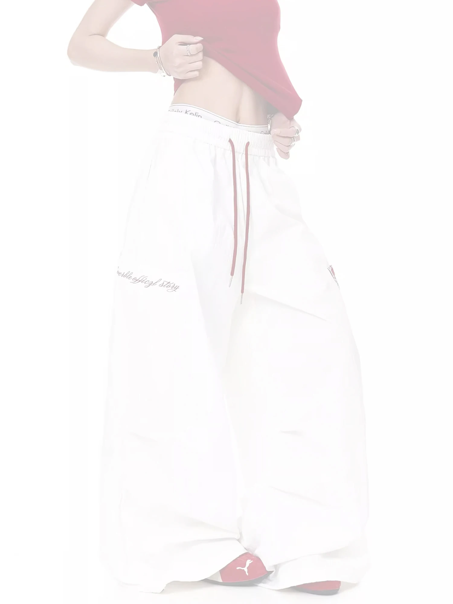Women's White Baggy Boyfriend Parachute Pants Oversize High Waist Cargo Pants Harajuku Japanese 2000s Style Vintage Y2k Trousers
