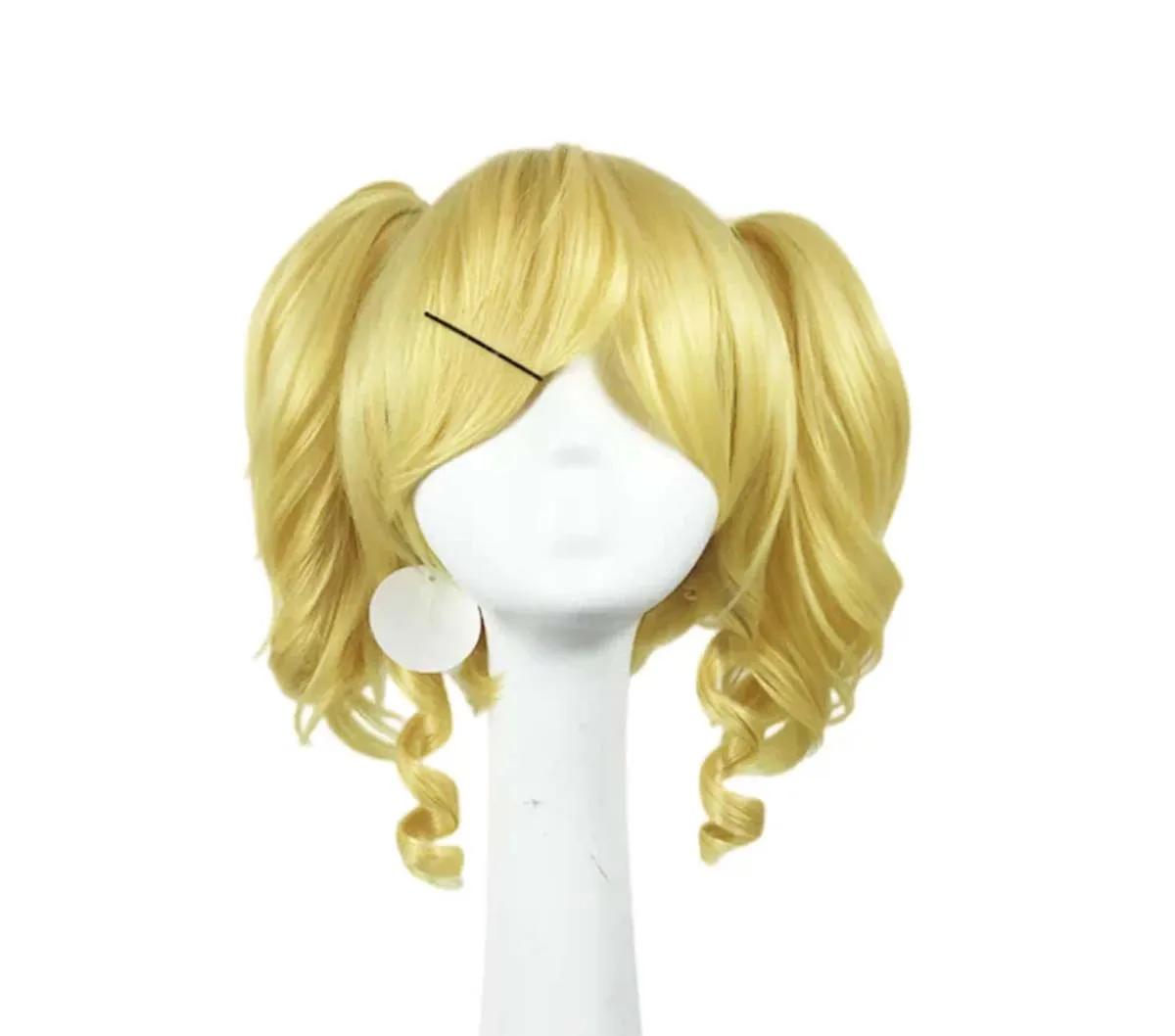 Women The Powerpuff Girls Bubbles Cosplay Wig Heat Resistant Hair Curly Blonde Twin Ponytails