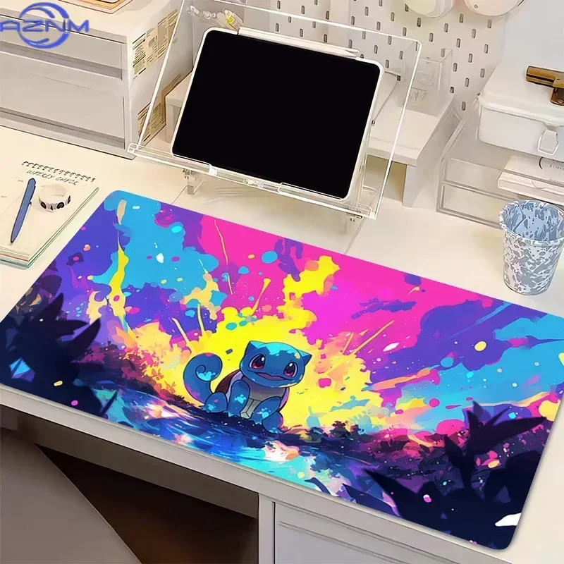Squirtle Colorful Splash Graffiti Anime Mouse Pad, Rubber Non-Slip Desk Mat, Vibrant Water Type Starter Pokemon Gaming Mouse Pad