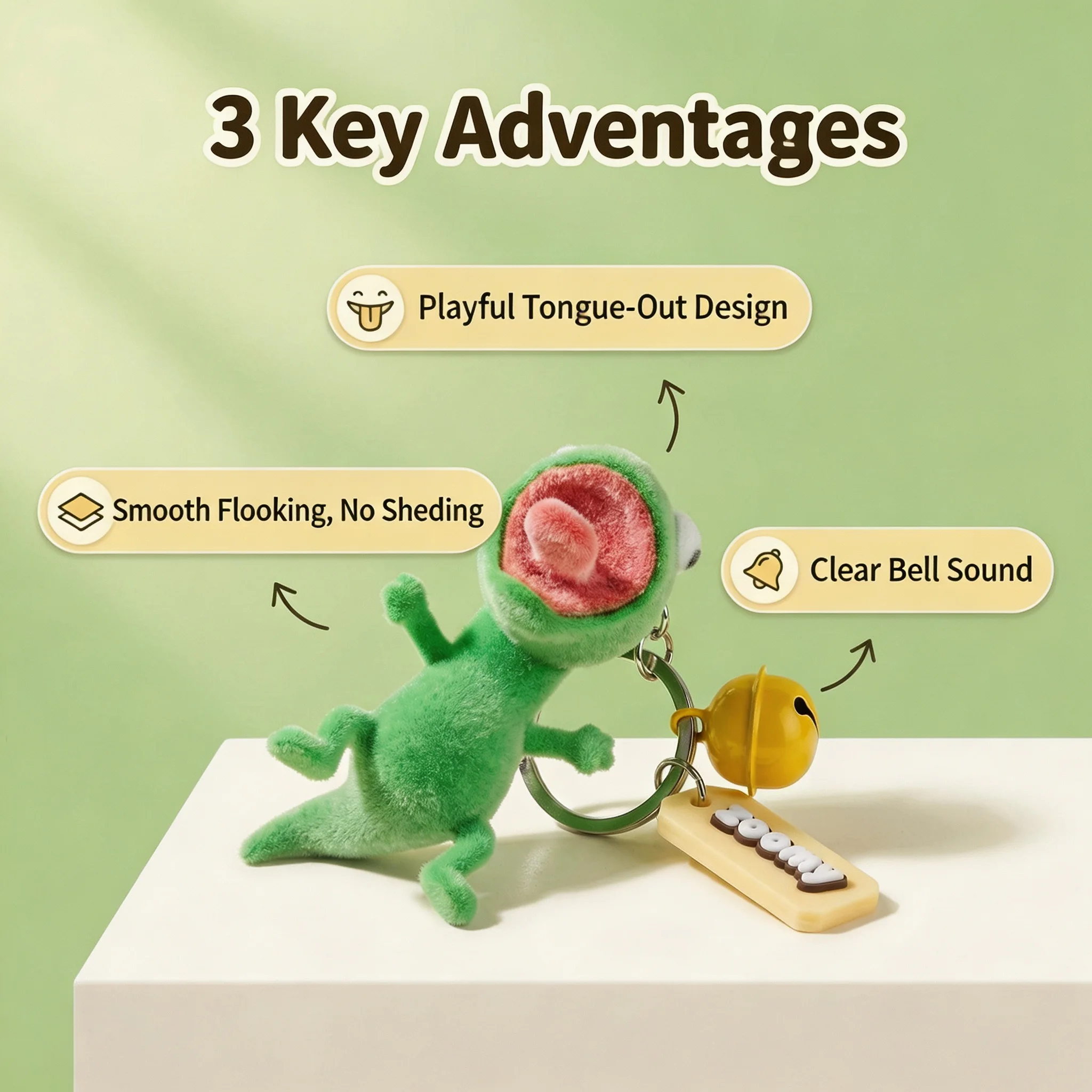 Funny Flocked Frog Keychain, Cute Tongue‑Out Frog Bag Charm with Bell Pendant, Novelty Key Ring for Backpack Keys Gift