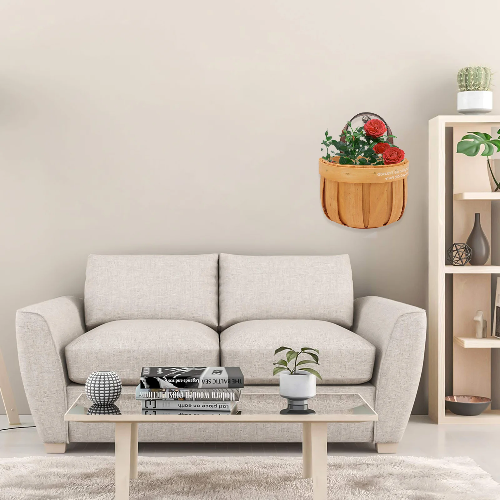 

2Pcs Woven Wall-Mounted Flower Basket Khaki Natural Handcrafted Storage Basket Home Decorative Kitchen Organizer