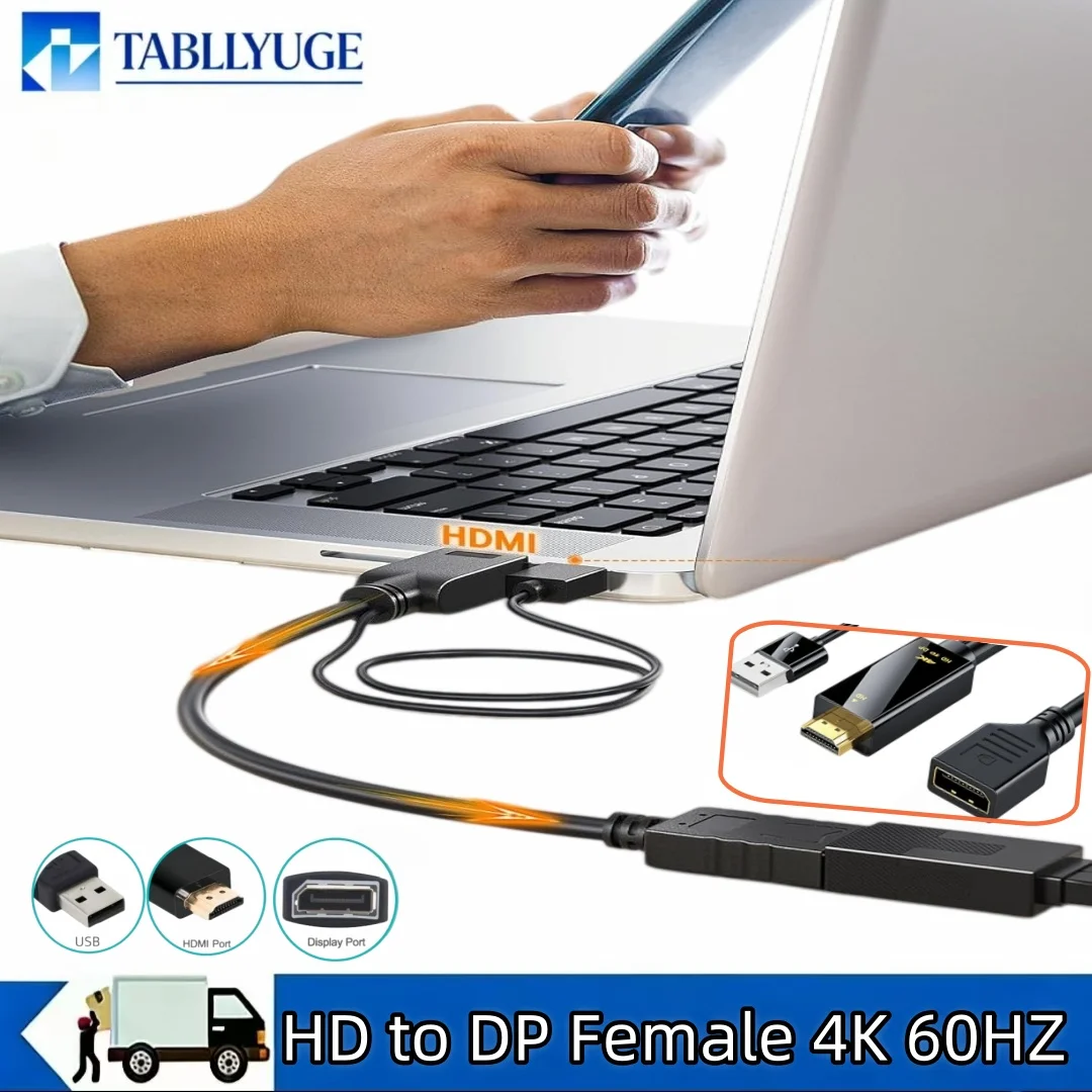 4K 60Hz HDMI 호환 남성-DisplayPort 여성형 USB 전원 공급 모니터 PC 노트북용 고화질 HDMI 호환 DP 케이블