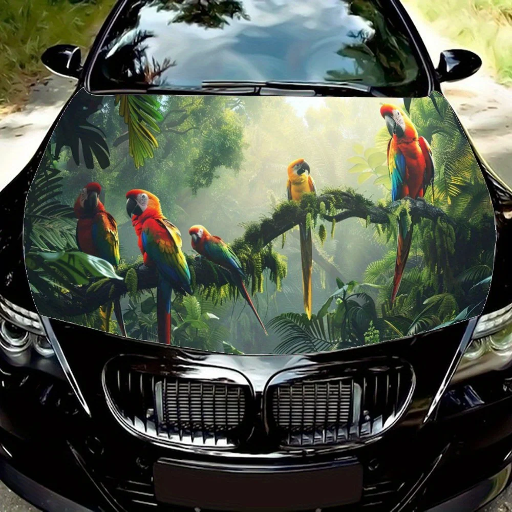 

Tropical Rainforest Parrot Print Car Hood Wrap Color Vinyl Sticker Truck Graphic Bonnet Auto Accessories Decoration Decal Gift