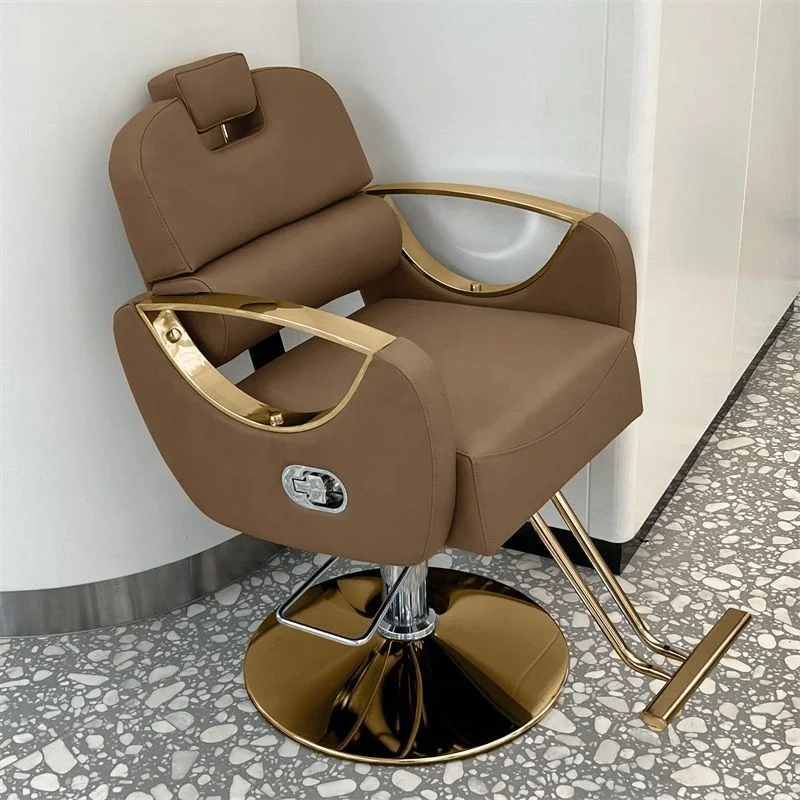 */New White Salon Electroplated Metal Chair Cutting Hair Color Hair Lift Simple Leather Can Be Placed Upside Down Barber Chair