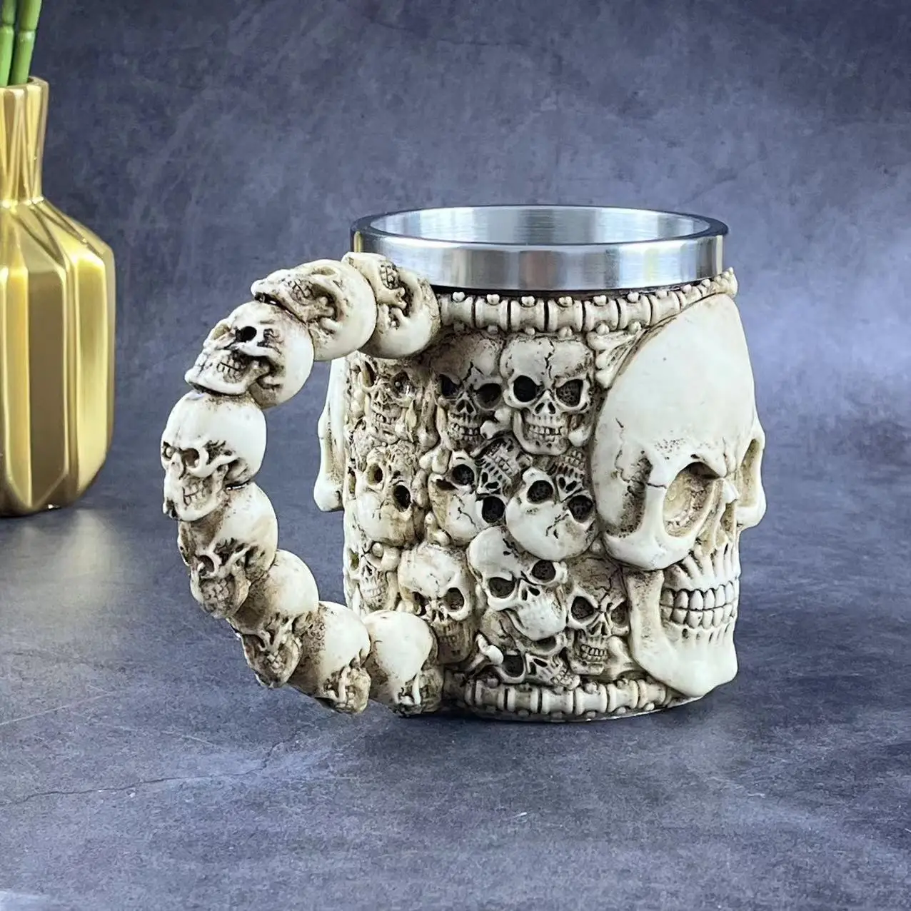 Taza de cerveza de acero inoxidable de resina de calavera gótica, jarra de dragón y Caballero, taza de café de Halloween, taza de té de Navidad, decoración de Pub y Bar