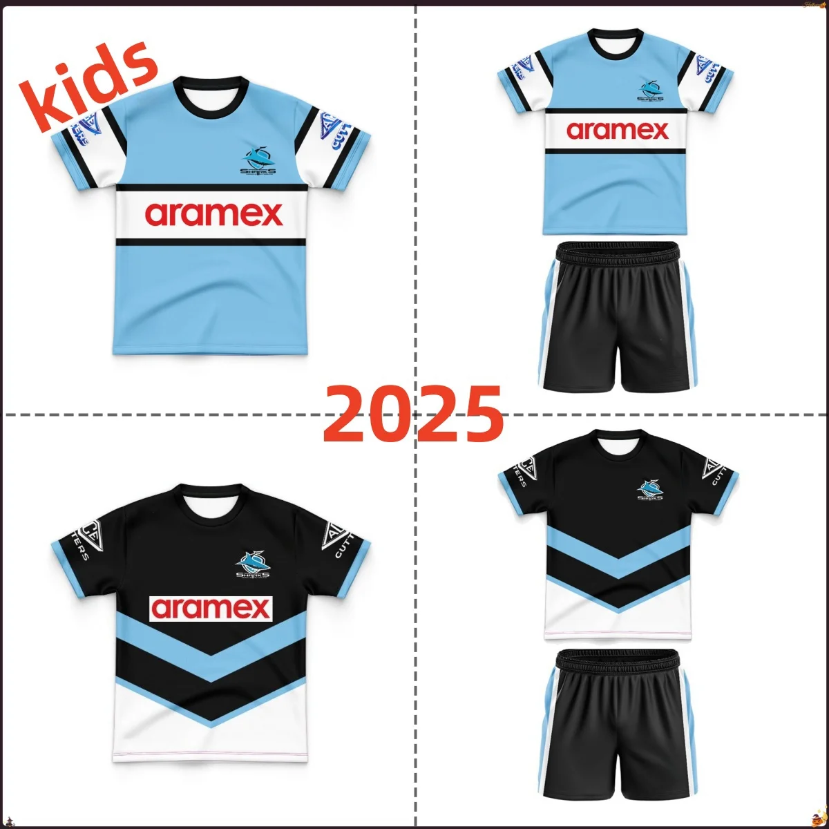 Cronulla Sutherland Sharks 2025 Kids Home Jersey and Shorts Kit (print custom name number)