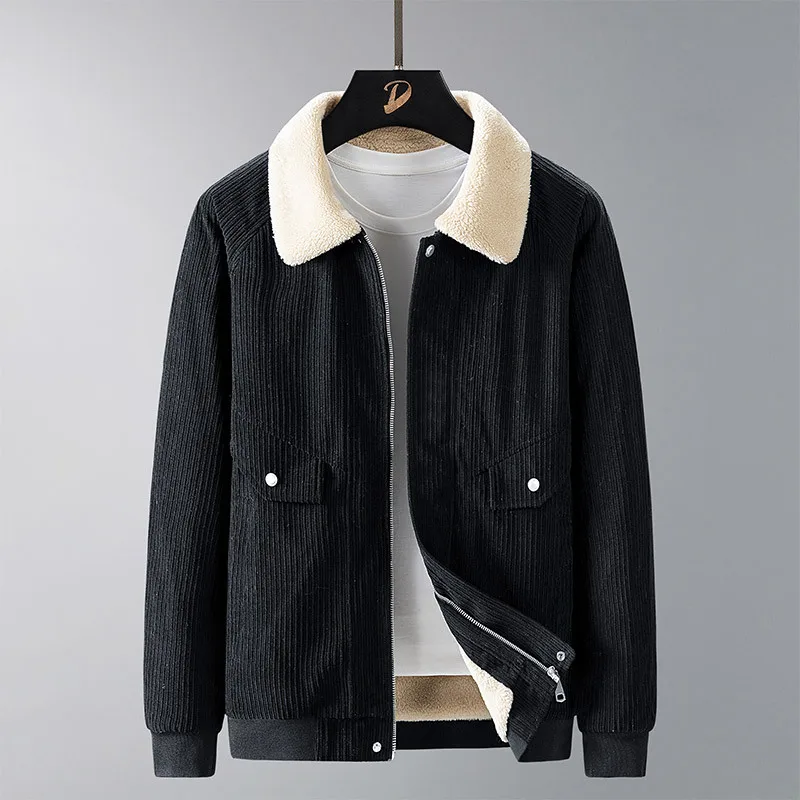 

2025 fleece winter new fleece corduroy lapel jacket men's fashion versatile men clothing jackets