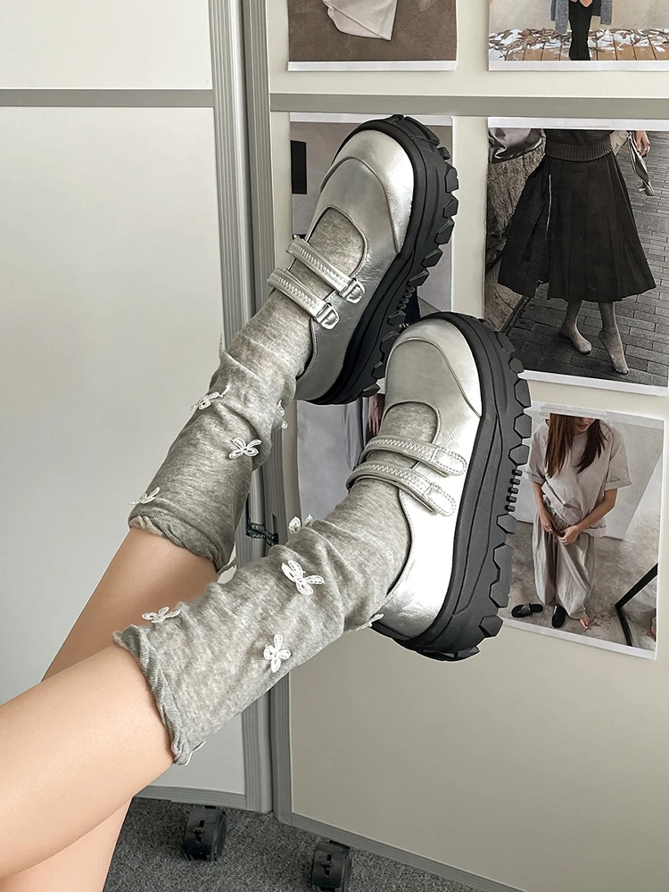 

Retro Thi Bot Mary Jane oes for Women Silver Color Autumn 2025 New Sle Versatile Heightening Slip-On Faionable Flats