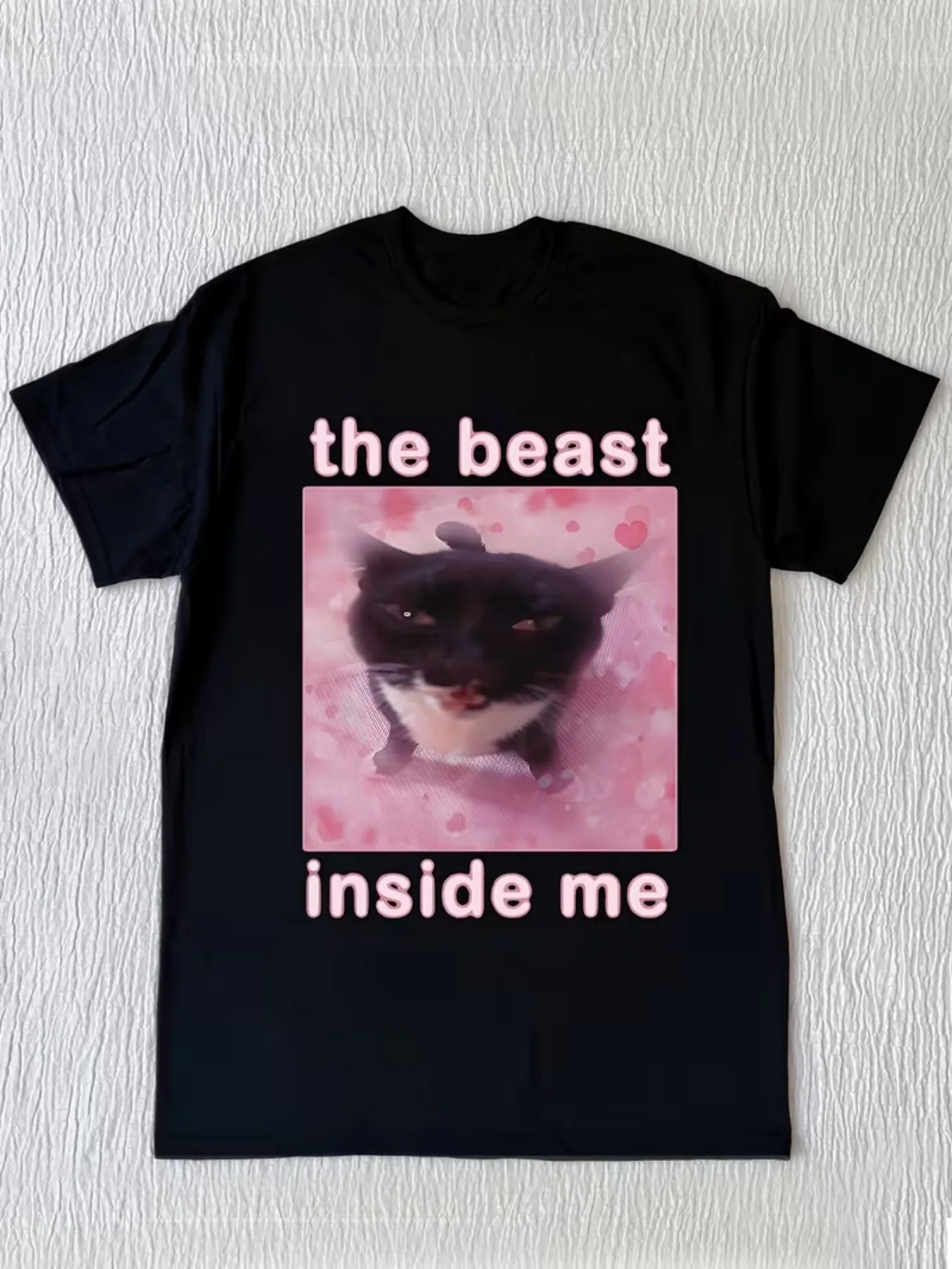 Orientation T-shirt, Cat Creative Print, Letter Print, Comfortable Color T-shirt