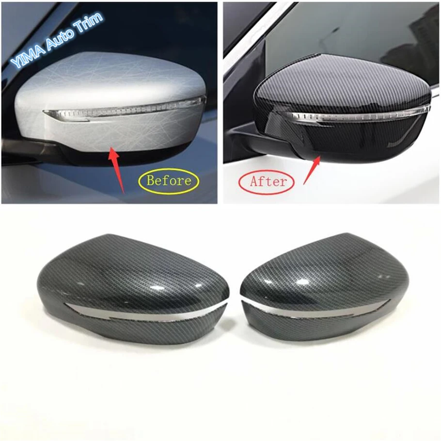 Door Side Wing Rearview Mirror Protection Cap Cover Trim Carbon Fiber Look Car Accessories For Nissan Qashqai J11 2014 - 2020