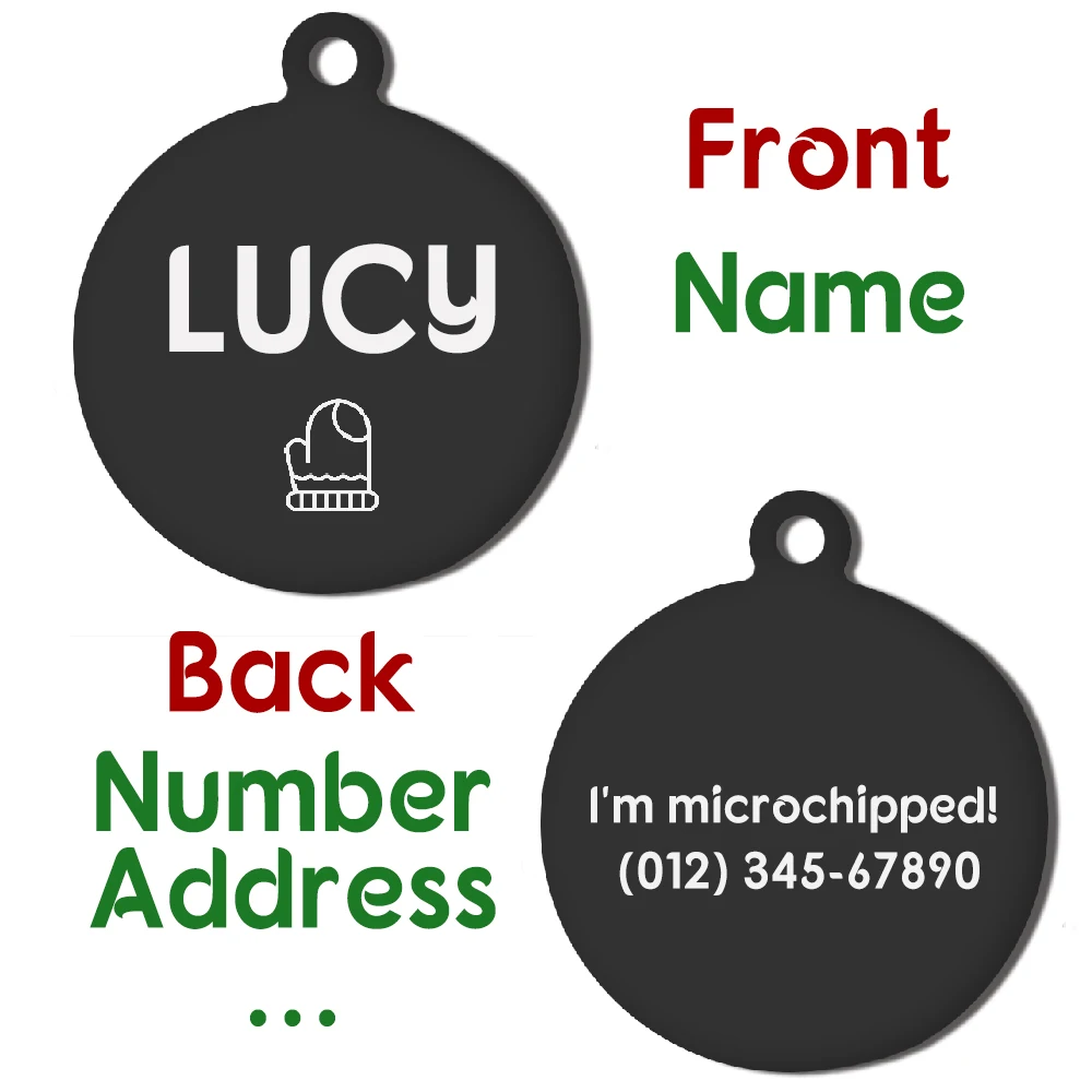 Personalized Christmas Dog Customized Circle Pet Name Tag Free Engraving ID Name Tag Pet Accessories