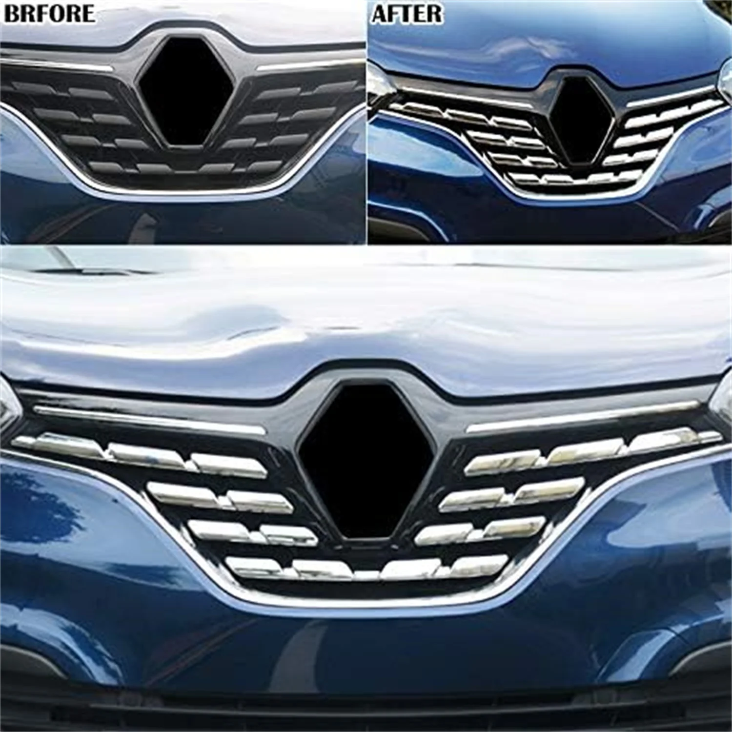 For Renault Kadjar 2015 2016 2017 Chrome Exterior Front Center Grill Grille Cover Sticker Decor Trim ABS Car Accessories 7pcs