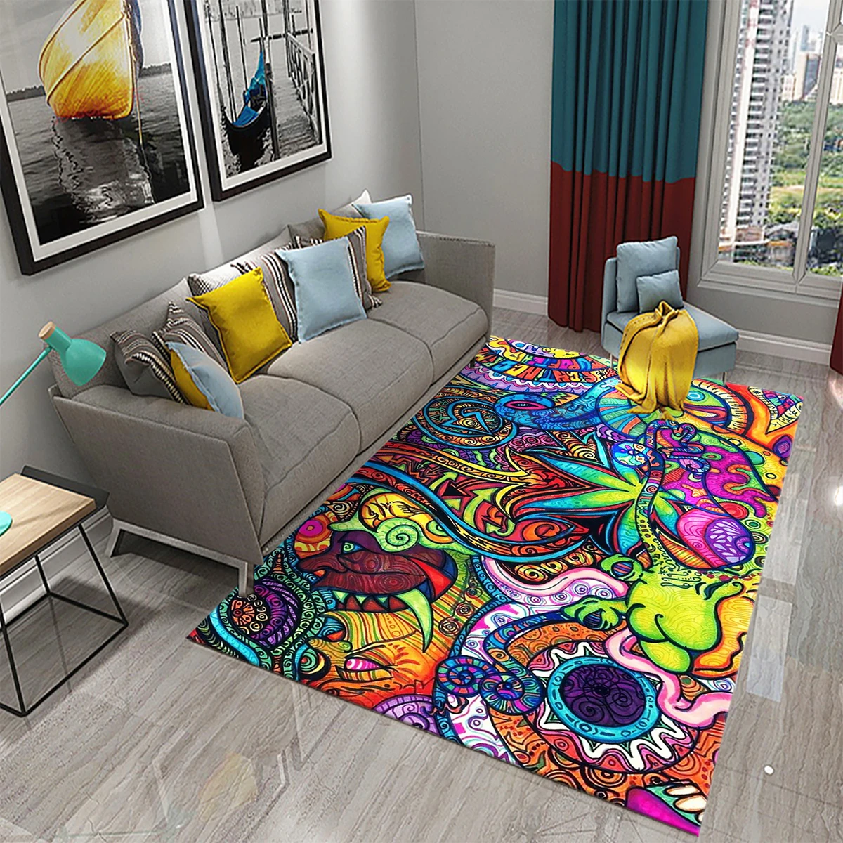 Abstract Psychedelic Graffiti Carpet Modern Colorful Trippy Art Rug for Living Room Kitchen Bedroom Bathroom Non-Slip Rug Carpet