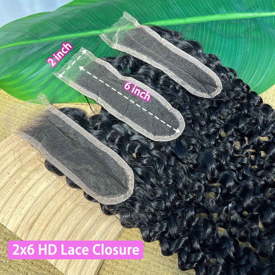 Deep Curly 2x6 HD Lace Closure 100% Human Hair Deep Parting Preplucked Bleached Knots Invisible Closure Natural Color For Women