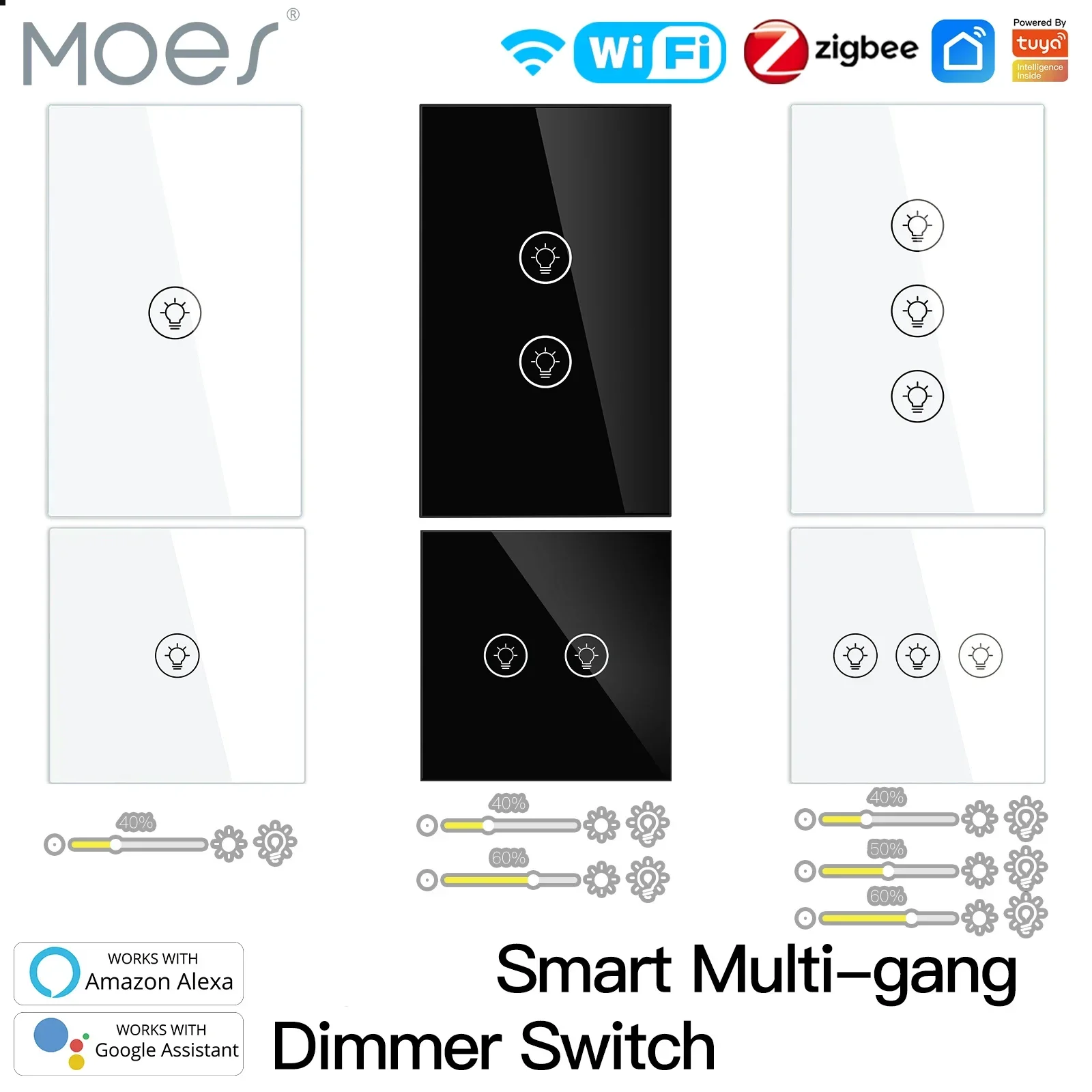 MOES ZigBee/WIFI światło wyłącznik ściemniacza inteligentny multi-gang regulacja jasności kontroler Tuya APP Alexa Google Home sterowanie głosowe