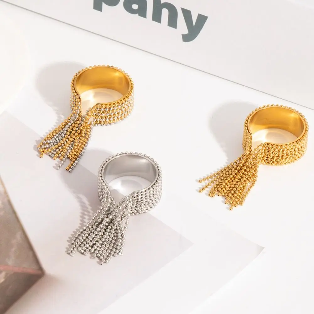 แหวนนิ้วสแตนเลสโซ่พู่ทองเงิน Charm เปิดแหวน STACKABLE ปรับแหวนเครื่องประดับและอุปกรณ์เสริม