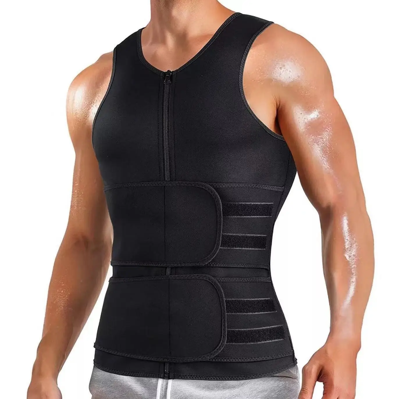 Men's Body Shaper Waist Trainer Sauna Vest Double Belt Sweat Shirt Corset Top Abdomen Slimming Shapewear Fat Burn Fitness Suits