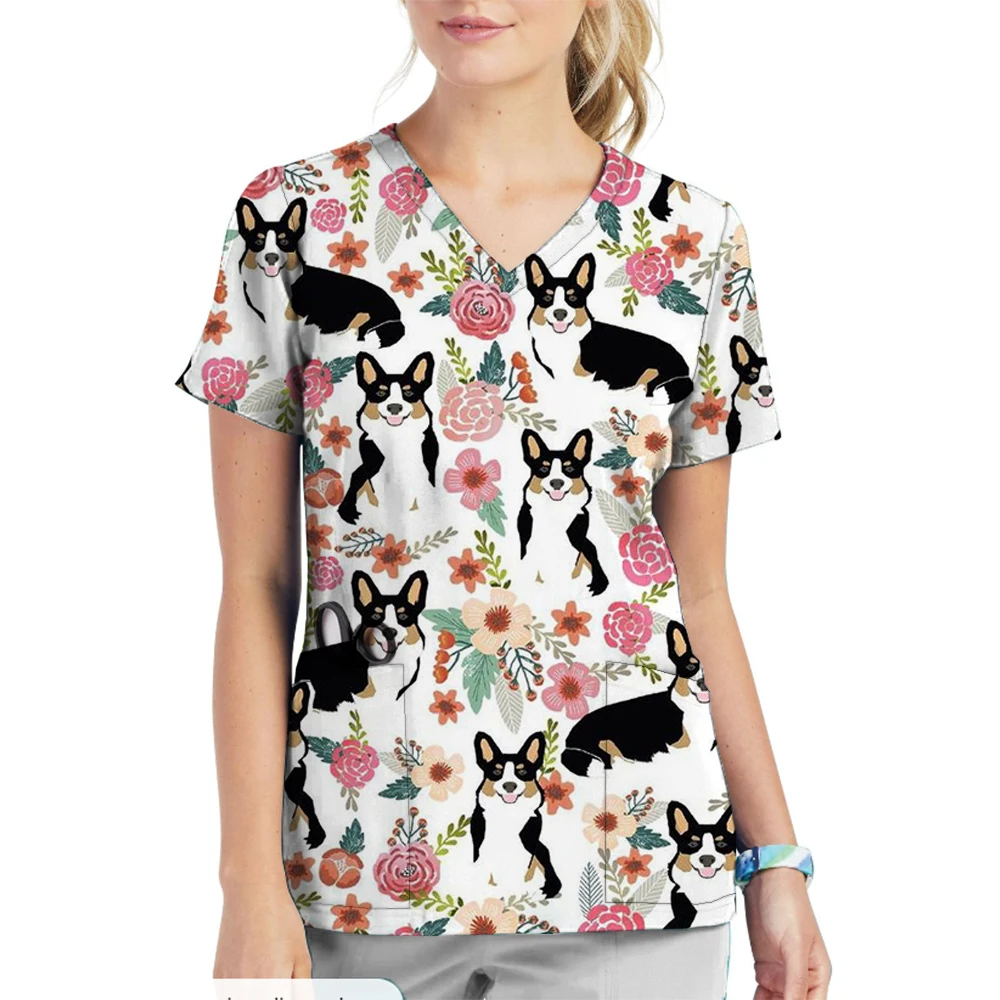 חיות מחמד מודפס מרפאת vet עבודה מדים נשים אביזרים אחות בית חולים רופא סיעוד חולצת טריקו