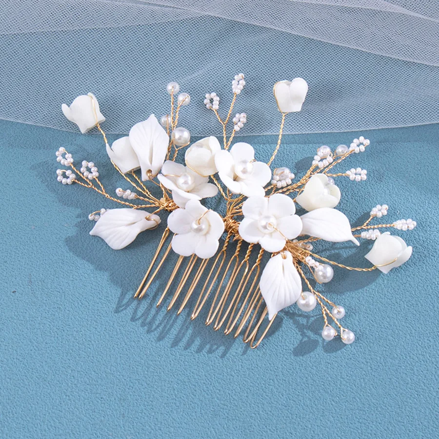 1pc bridal headdress handmade pearl crystal hair comb wedding styling accessories fashion insert comb hair accessories image 3