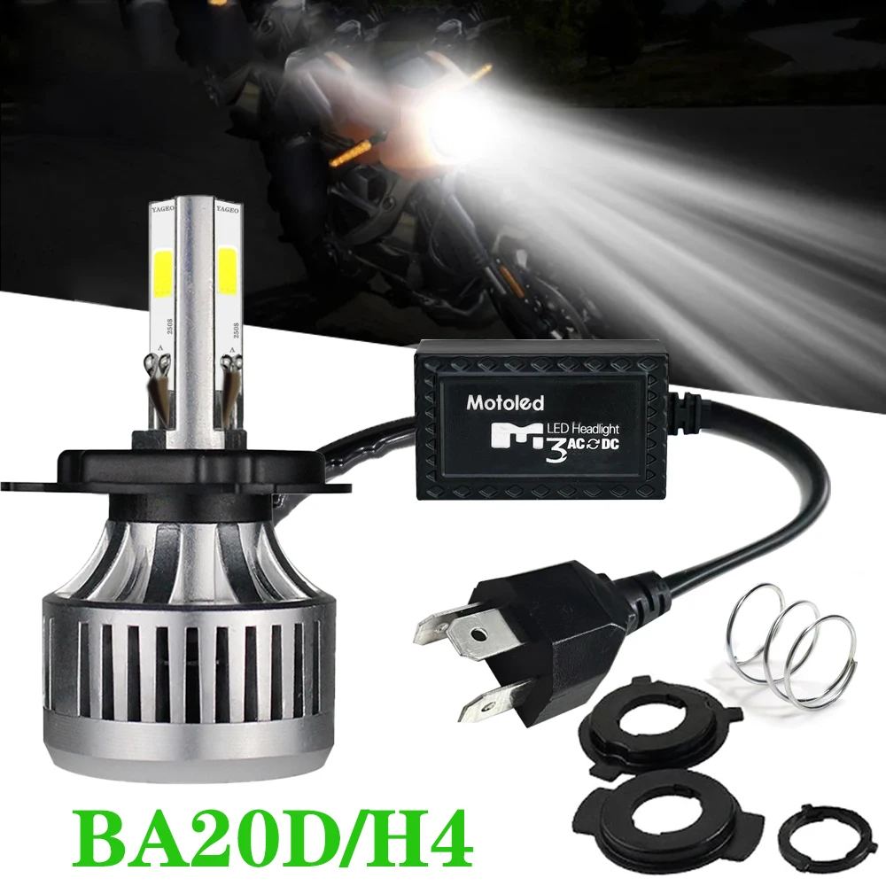 Motorcycle H4  BA20D LED Headlight Bulb Kit High Low Beam 4000LM 6500K Light DC12/24V 1Pack.