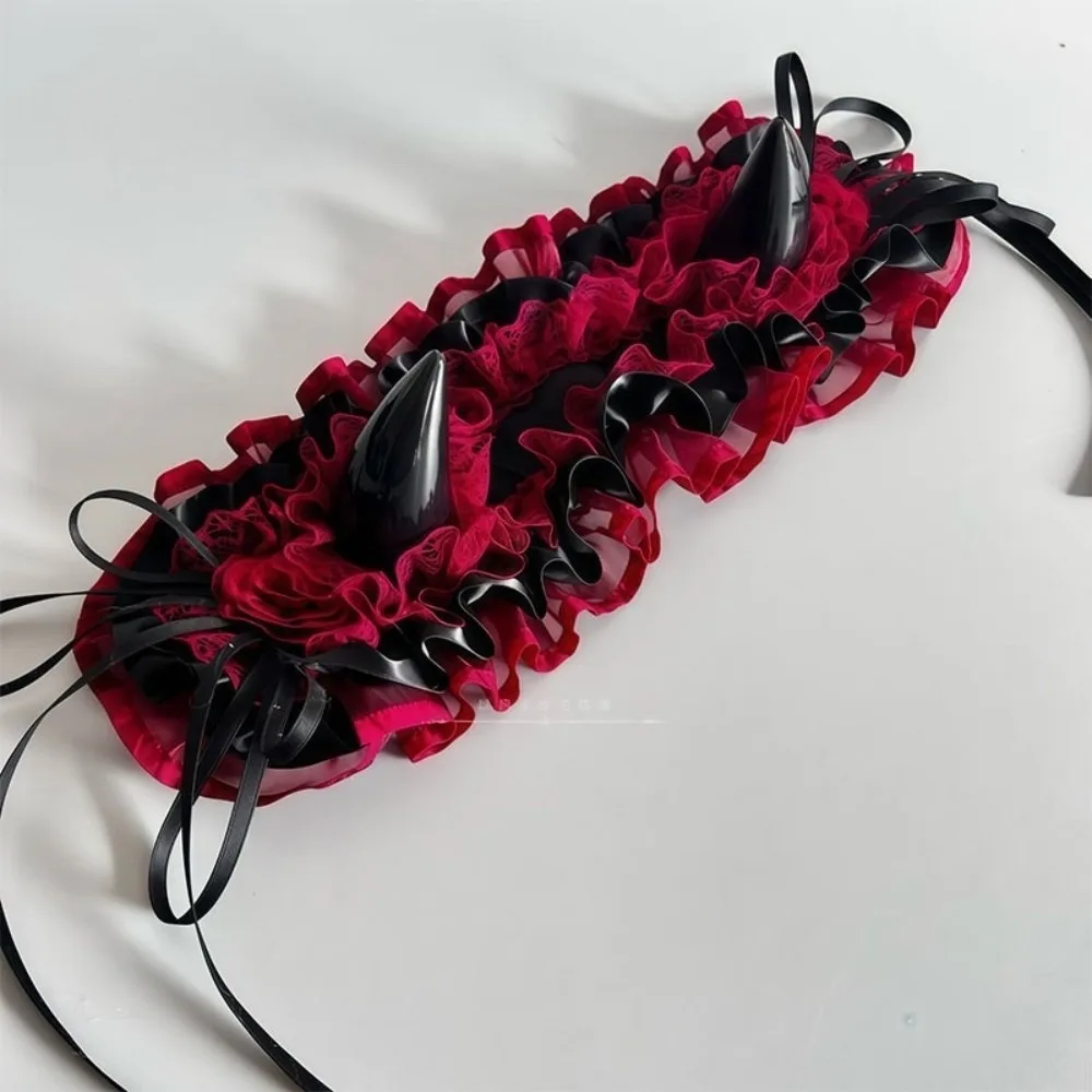 Dark Style Ruffle Devil's Corner Hair Band Punk Bow Little Devil Headband Tulle Cosplay Gothic Headwear Photo Props