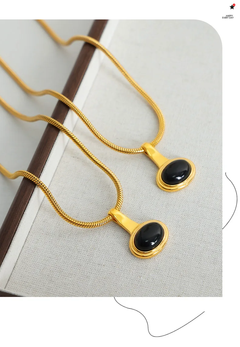 Edelstahl Schlange Knochen Kette Halskette Frauen Schwarz Glas Perle Anhänger Mädchen Ästhetische Halskette Neogothic Schmuck Zubehör – Detail 9