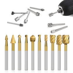 10/20pcs HSS Routing Router Drill Bits Set for Dremel Carbide Rotary Burrs Tools Wood Stone Metal Root Carving Milling Cutter