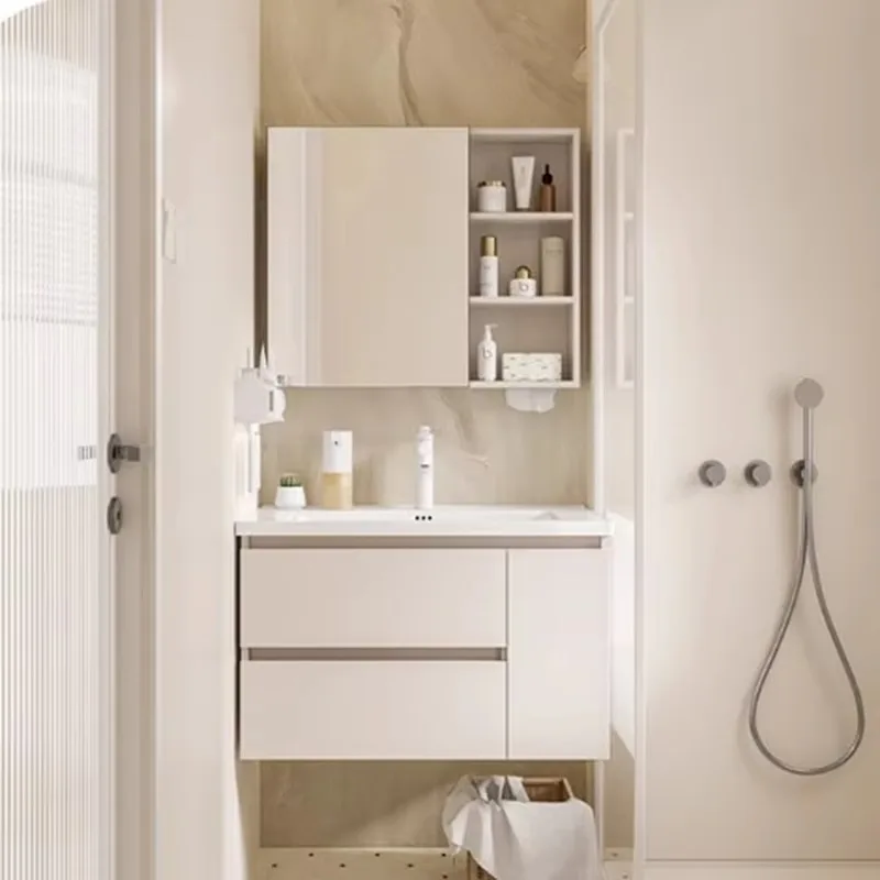 

Wall Mounted Bathroom Cabinet Space Saver White Makeup Drawers Bathroom Vanity Toilet Mirror Meuble Salle De Bain Furniture