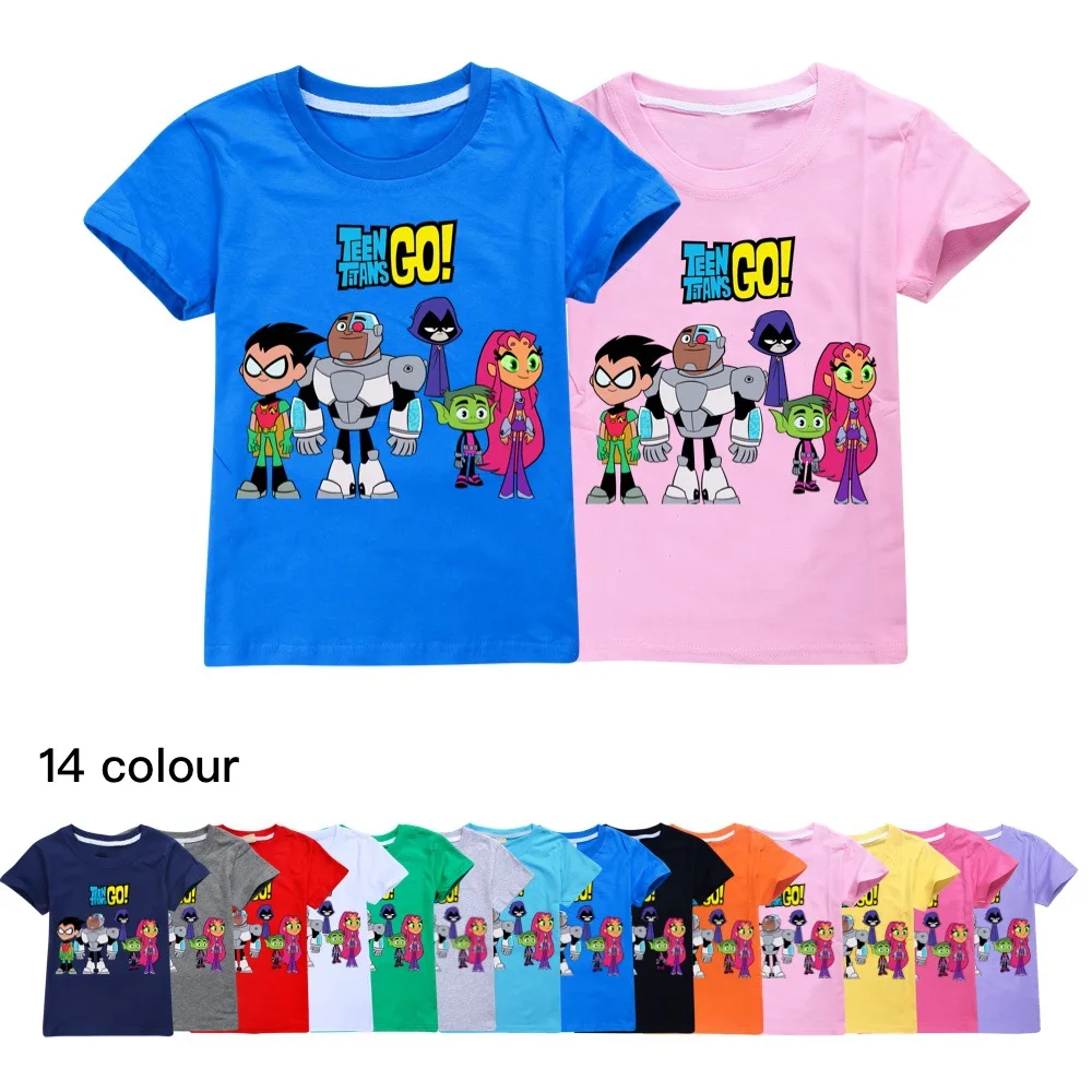 Teen Titans Go T Shirt Kids Short Sleeve Clothes Boys 100% Cotton T-shirts Baby Girls 2024 Summer Clothing Children Fashion Tops