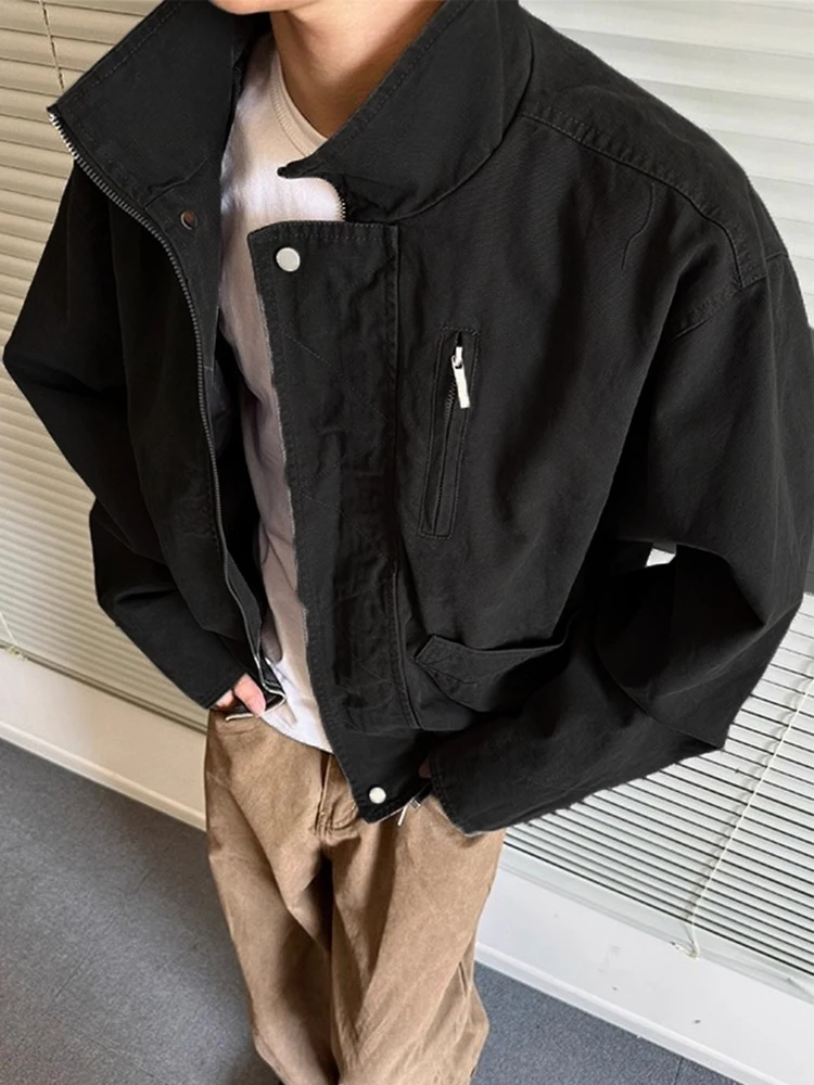 

Уличная одежда, винтажные мужские короткие куртки, осень 2024, повседневная тонкая укороченная куртка с длинными рукавами, пальто для мужчин, уличная модная верхняя одежда