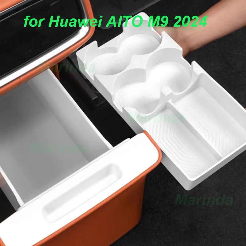 Car Rear Refrigerator Cup Holder for Huawei AITO M9 2024 Fixed Lattice Storage Box Non-slip Silicone Box Interior Accessories