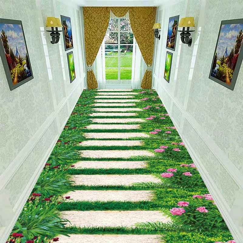 

3d European Long Corridor Carpets Living Room Decoration Hallway Anti-skid Floor Mat Staircase Hotel Lobby Area Rug Customizable