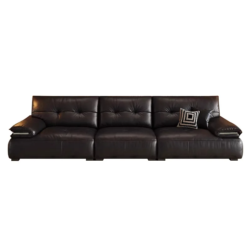 

Leather sofa Italian minimalist living room four-person straight row leather sofa cream medieval retro style