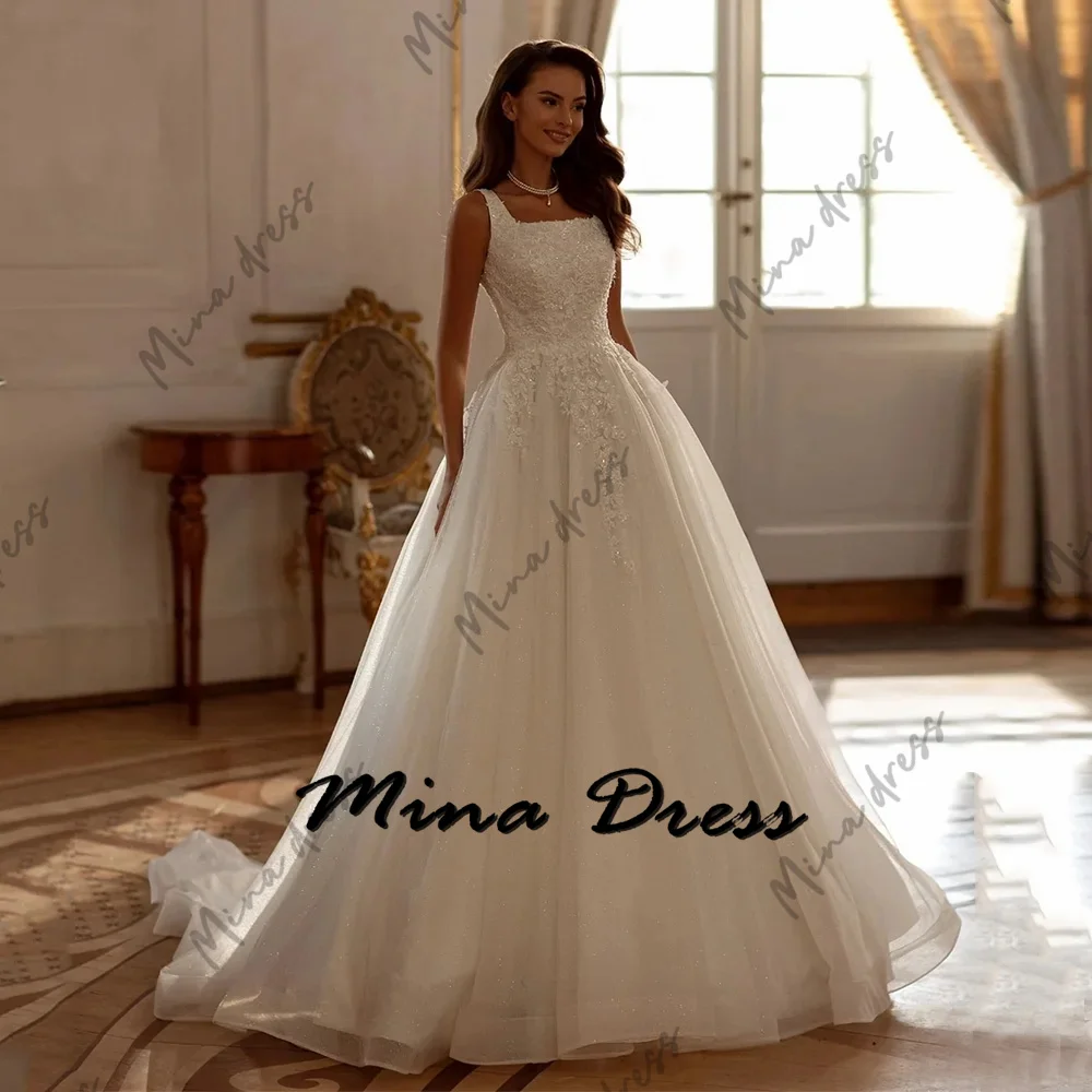 

Mina Customized Applique Sweeping Tail Soft Tulle Bustier A-Line Wedding Dress Women Evening Dress Luxury 2024 Dubai Ball Gowns