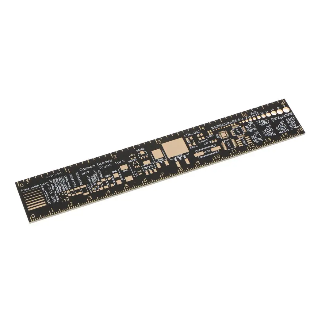 Gold Plated FR4 PCB Ruler 15cm 6 Inch Electronic Engineer Reference with AWG Drill Sizes and Font Size Guide