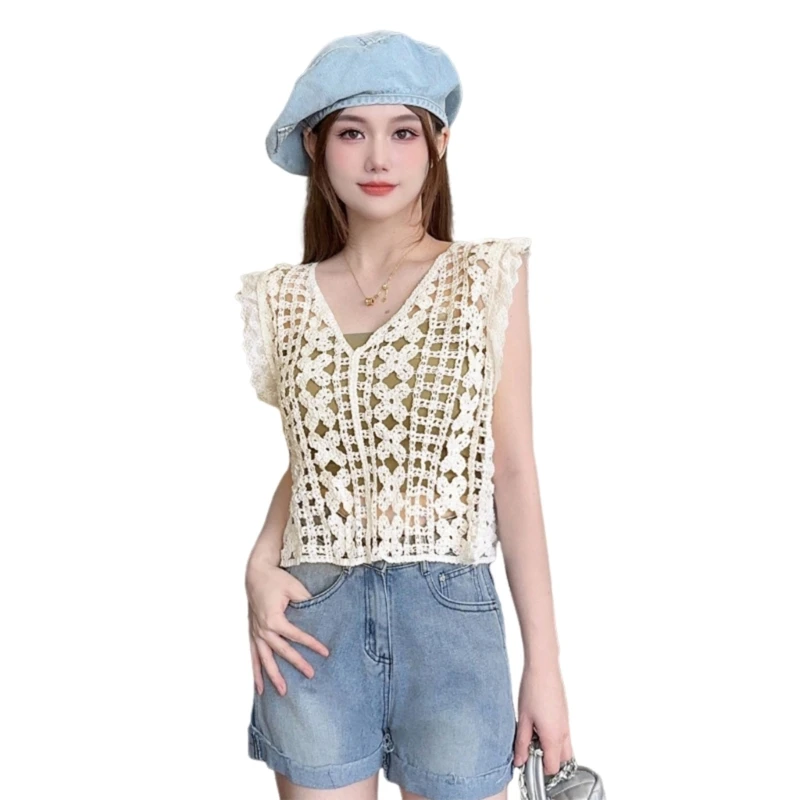 Modern neck Crochet Sleeveless Vest for Casual Wear Date Parties Occation